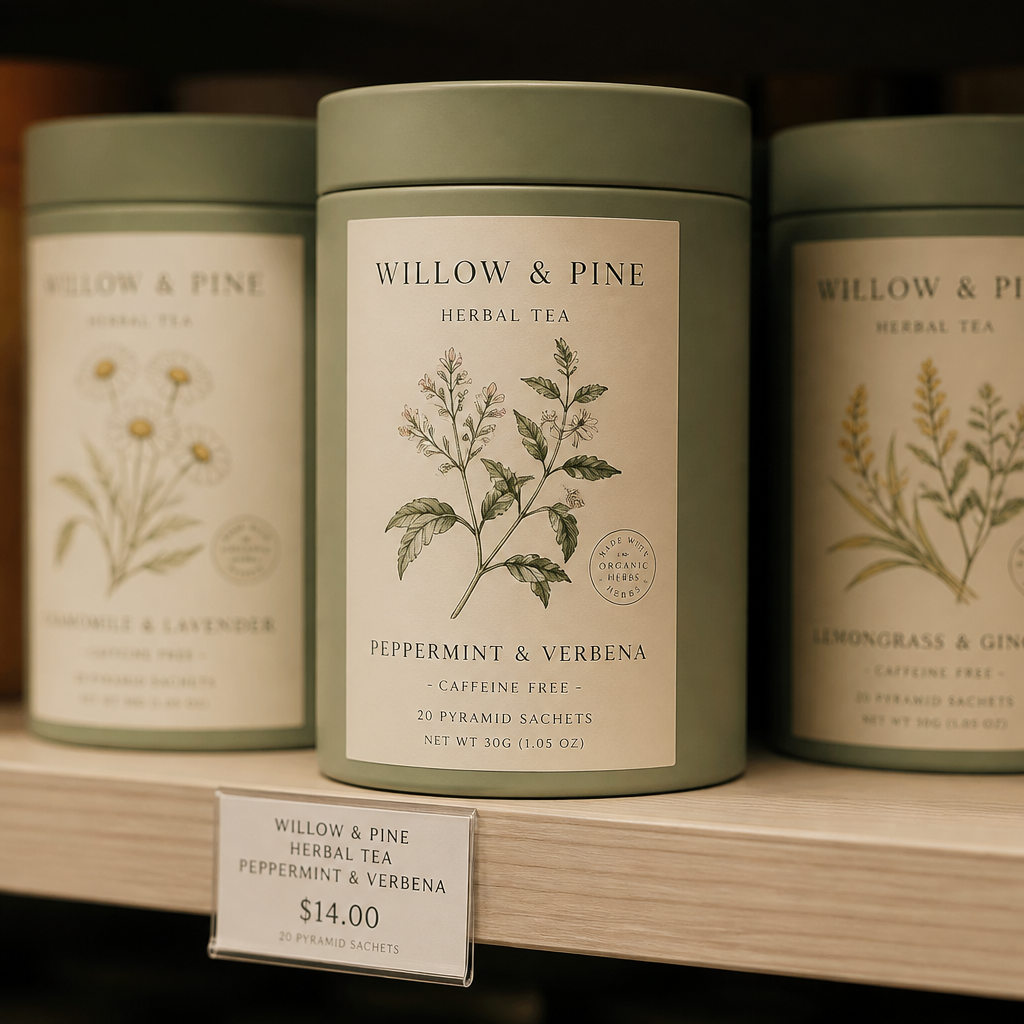 Product label design on retail shelf