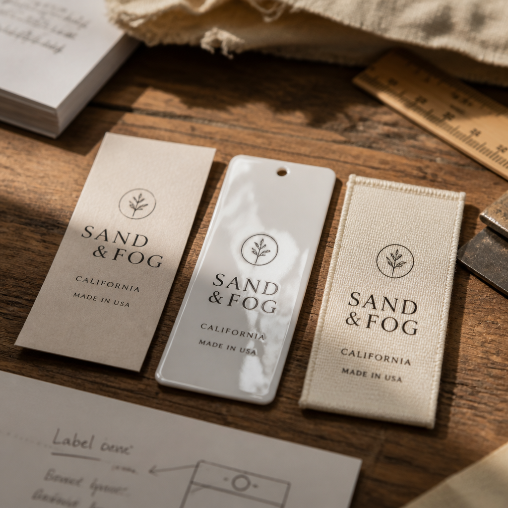 Label material samples on studio table